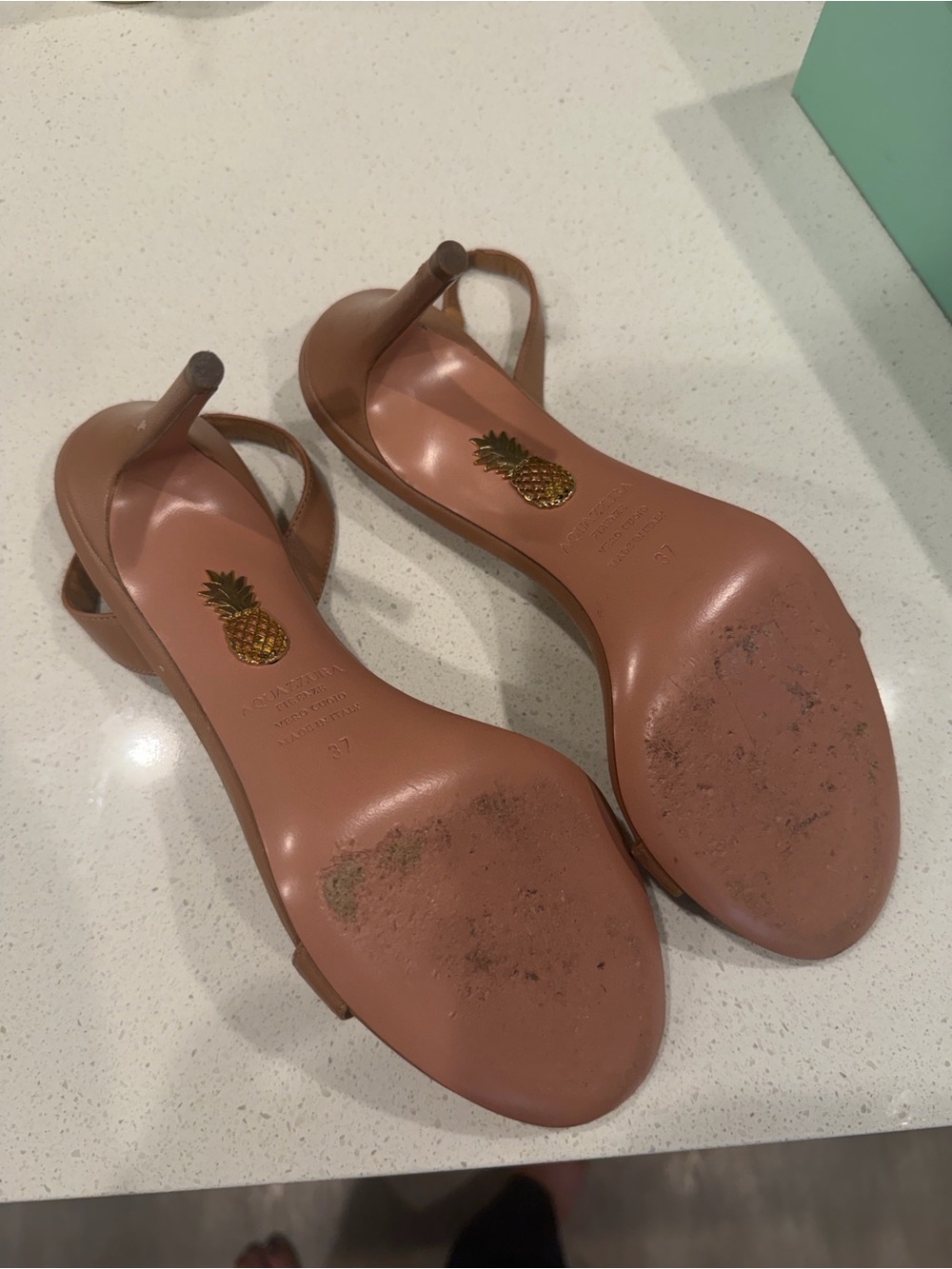 AQUAZZURA Nude Leather Slingback Sandals - Picture 3 of 6